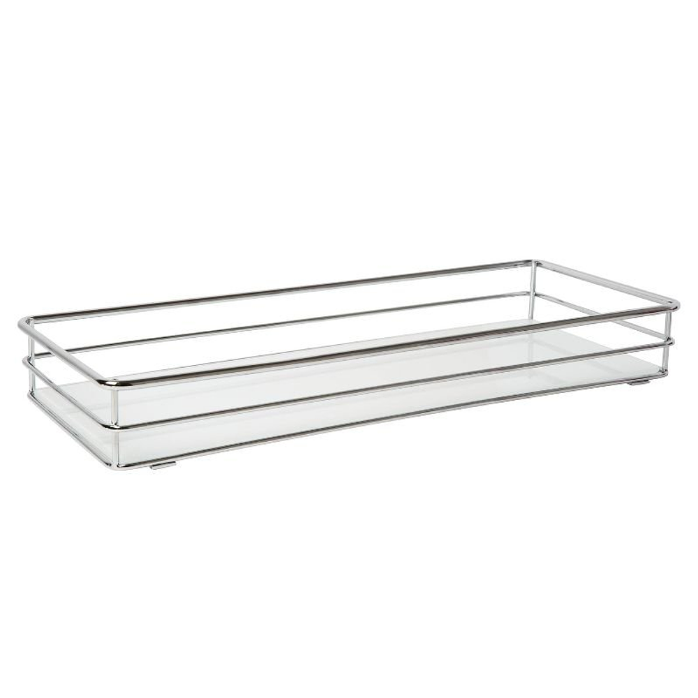 Vanity Tray with White Glass Chrome - Elle Décor