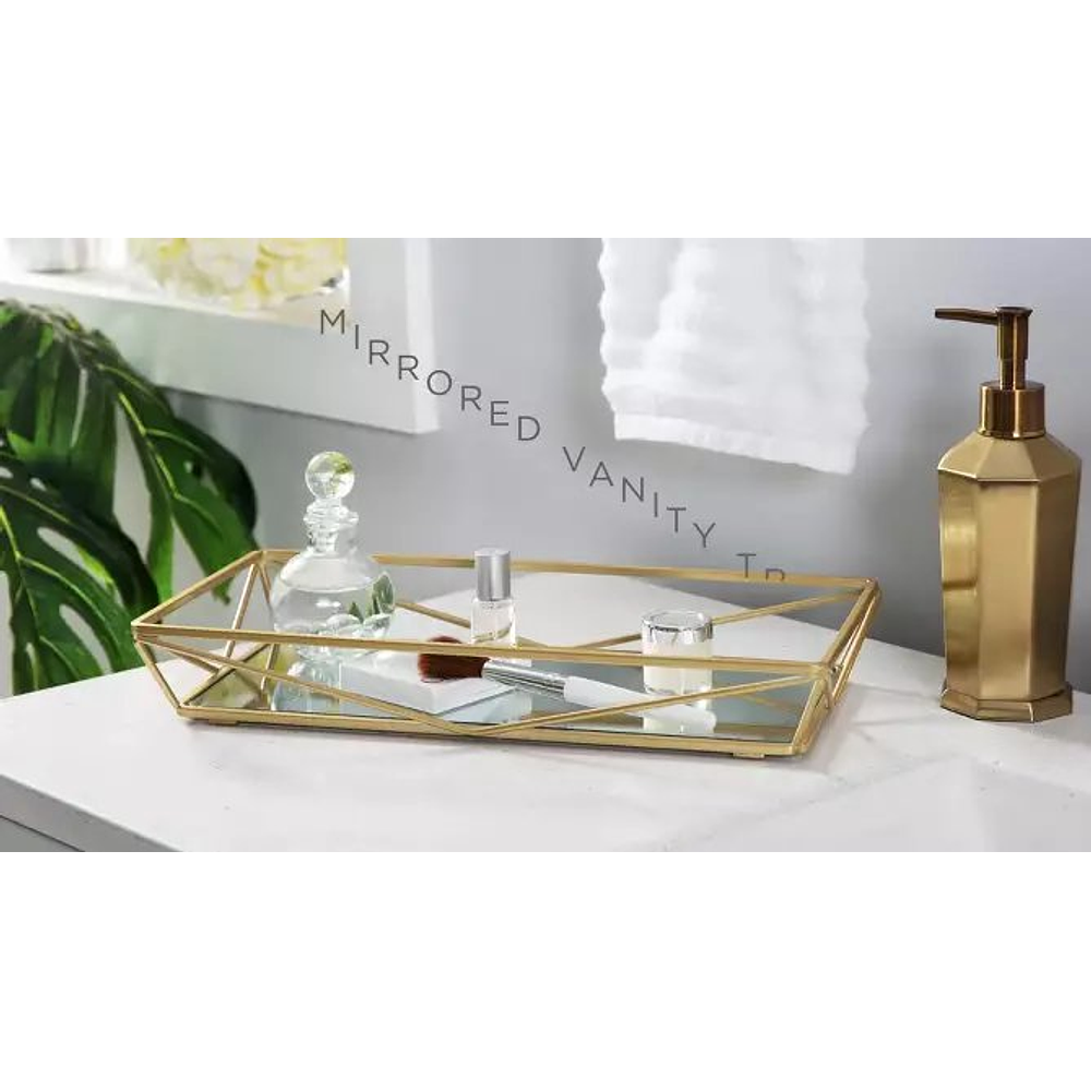 Vanity Tray with White Glass Chrome - Elle Décor