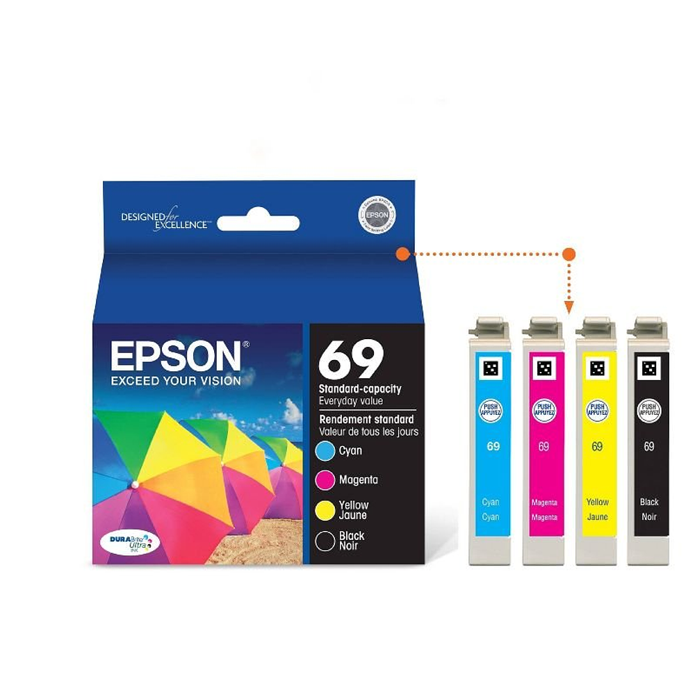 Epson 69 4pk Combo Ink Cartridges - Black/Cyan/Magenta/Yellow (T069120BCS)