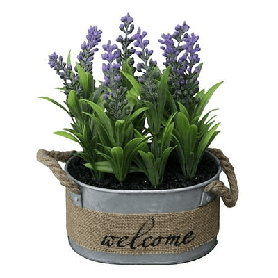 Nature s Mark 7.9  Artificial Purple Lavender Plant in Metal Planter Wrapped in Burlap (7.9 H x 4 W x 5.6 D)
