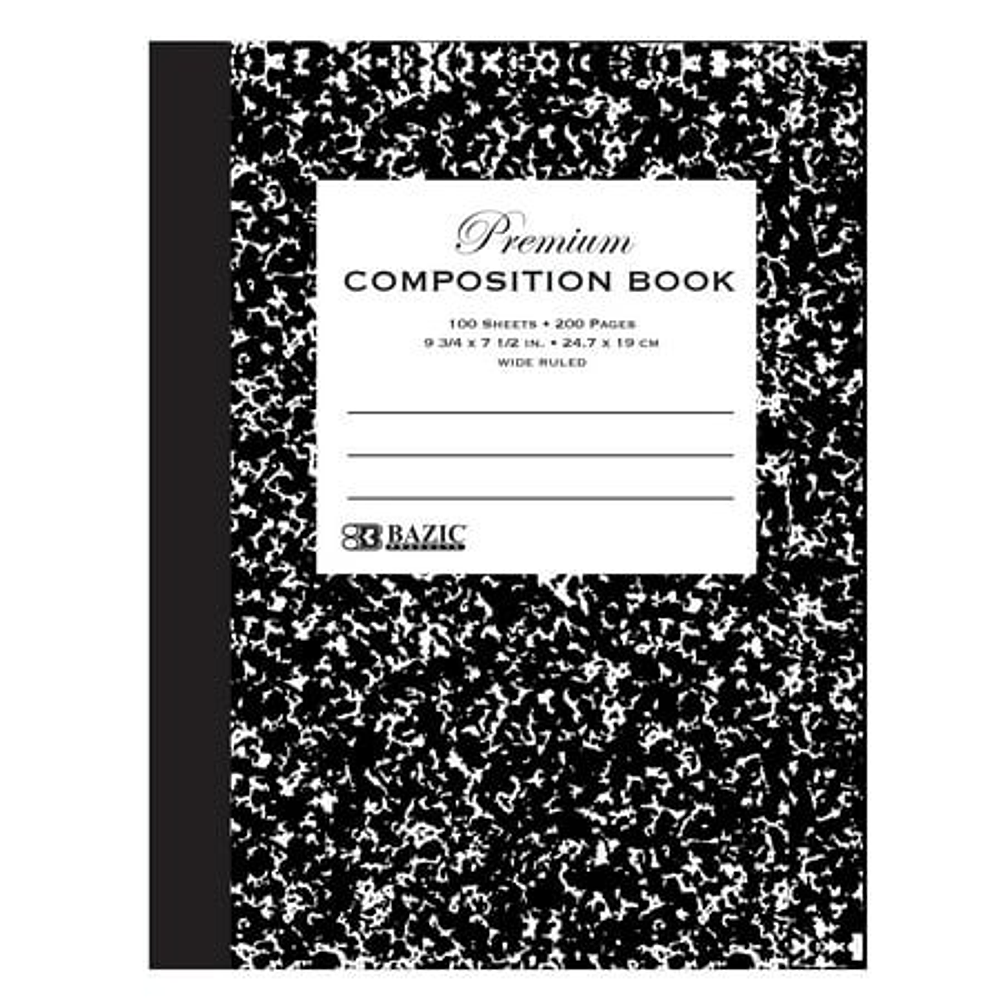 BAZIC W/R 100 Ct. Premium Black Marble Composition Book