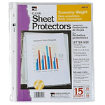 Sheet Protectors  Top Loading with Binder Holes  2 Mils Economy Weight  Letter Size  Pack of 15