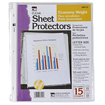 Sheet Protectors  Top Loading with Binder Holes  2 Mils Economy Weight  Letter Size  Pack of 15