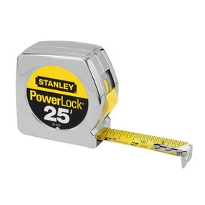 Stanley Powerlock II Power Return Rule  1  x 25ft  Chrome/Yellow