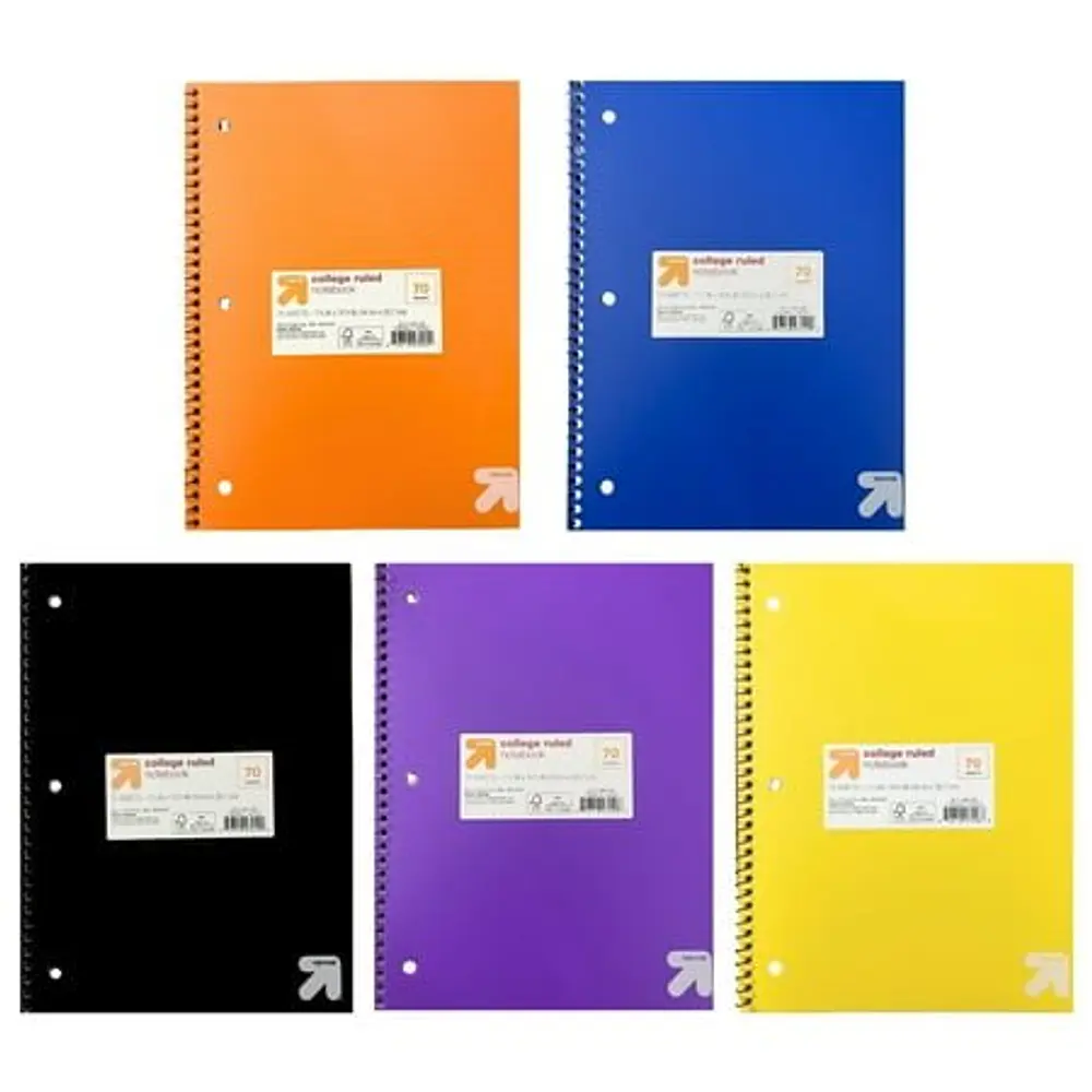 70 sheet College Ruled 1 Subject Spiral Notebook Assorted Colors - up&up: Bulk  Soft Cover  Perforated Pages