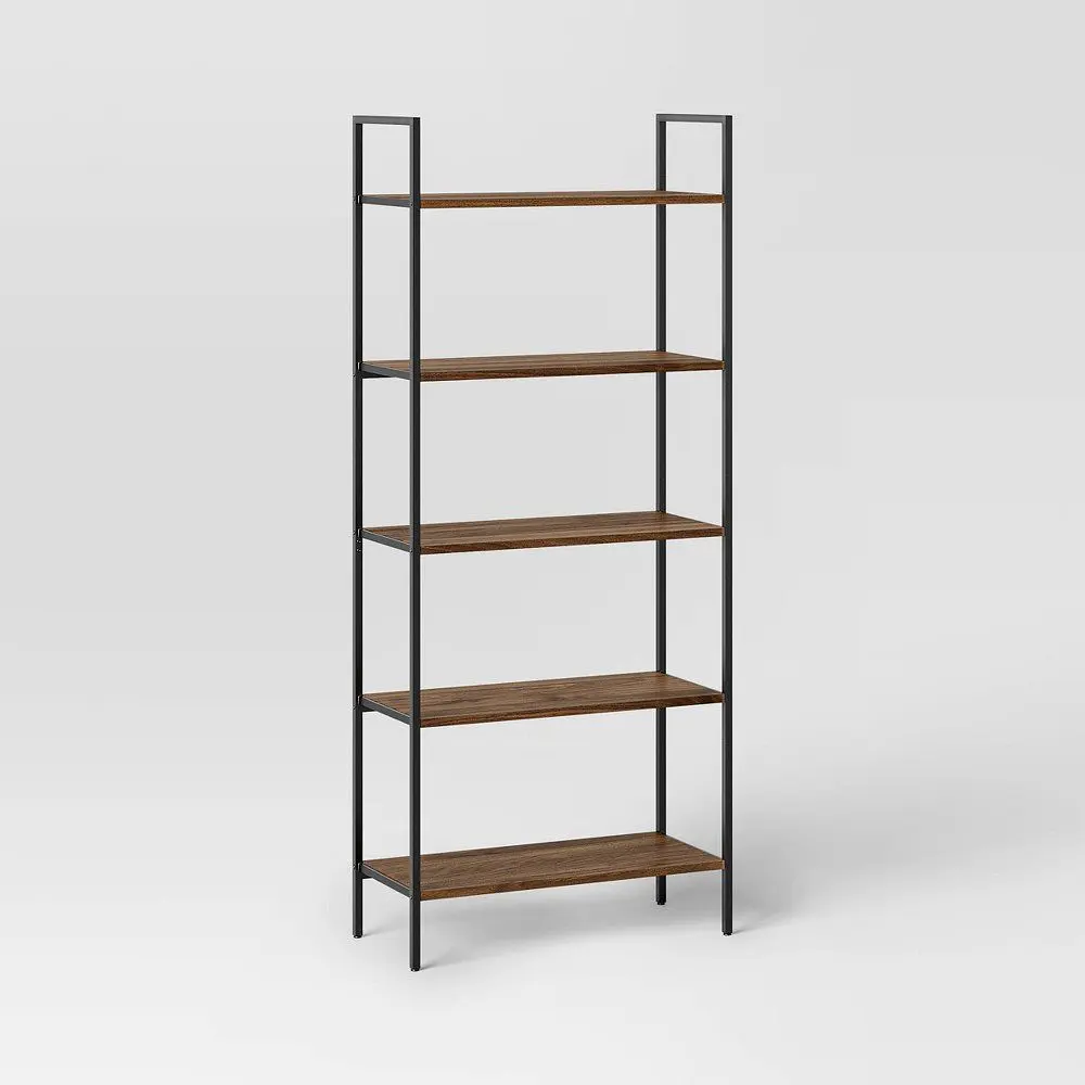 72" Loring 5 Shelf Ladder Bookshelf Walnut - Threshold™: Metal Frame, Open Back Design, Fixed Shelves