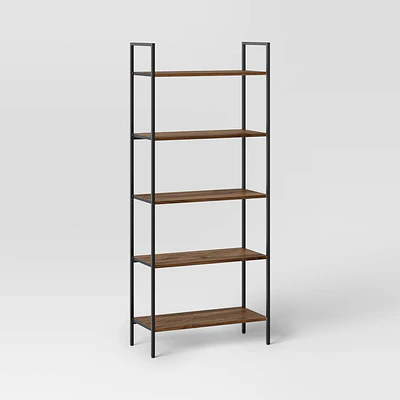 72" Loring 5 Shelf Ladder Bookshelf Walnut - Threshold™: Metal Frame, Open Back Design, Fixed Shelves