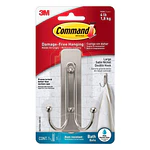 Command Large Double Bathroom Wall Hook  Satin Nickel  Damage Free Hanging  1 Metal Hook
