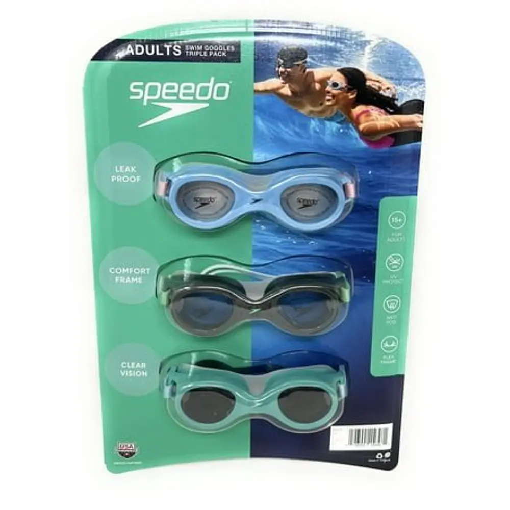 Speedo Adult Leak Proof and Anti Fog Swim Goggles 3 pk - Blue/Gray/Green