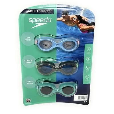Speedo Adult Leak Proof and Anti Fog Swim Goggles 3 pk - Blue/Gray/Green