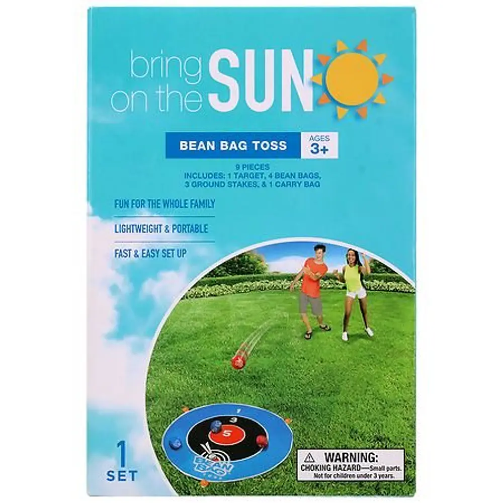 9 Piece Bring on the Sun Bean Bag Toss Summer Yard Game - 1 Target  4 Bean Bags  3 Ground Stakes & 1 Carry Bag