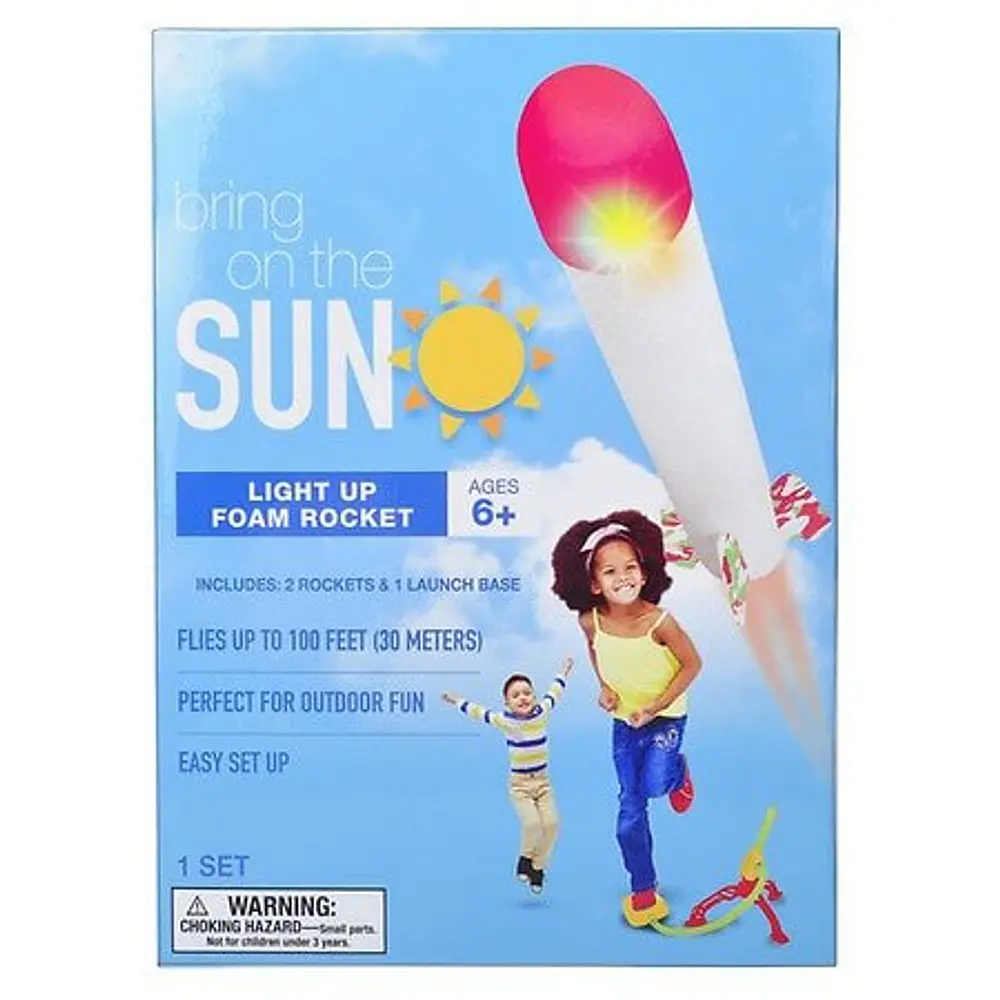 Bring On the Sun  Light Up Foam Rocket Set  2 Rockets & Launch Base Up to 100 Ft *EN