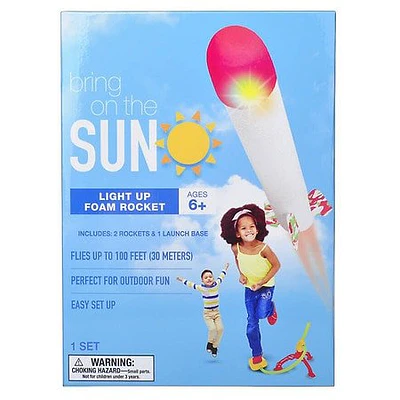 Bring On the Sun  Light Up Foam Rocket Set  2 Rockets & Launch Base Up to 100 Ft *EN