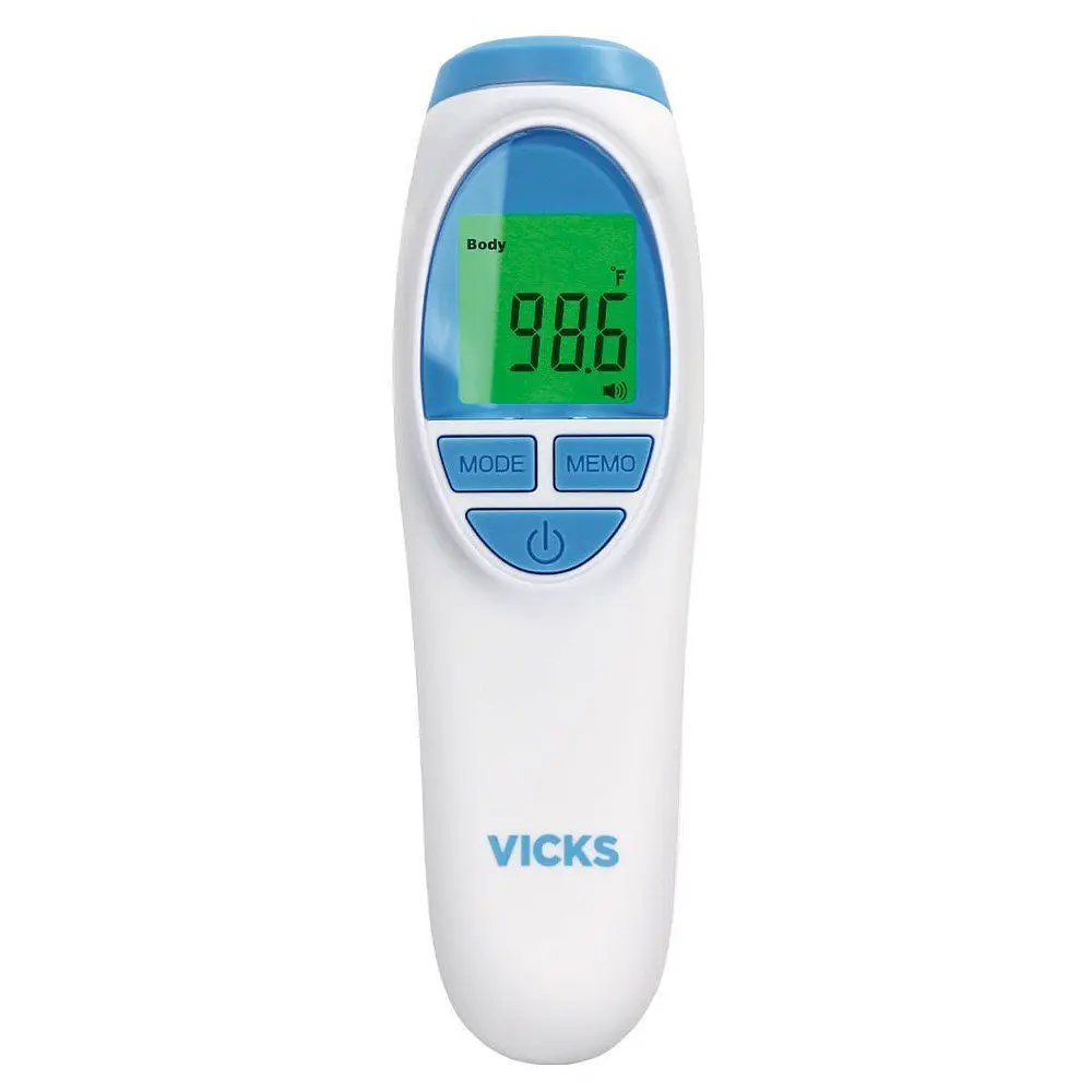 Vicks Non Contact Thermometer: Forehead, Multi-Use, Battery Powered, Plastic Construction