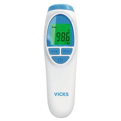 Vicks Non Contact Thermometer: Forehead, Multi-Use, Battery Powered, Plastic Construction