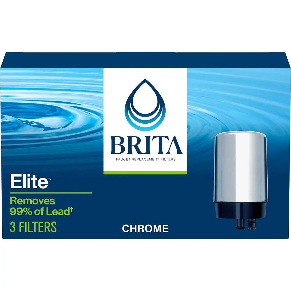Brita Elite Faucet Mount System Replacement Filter  Reduces Lead  Made Without BPA  Chrome  3 Count