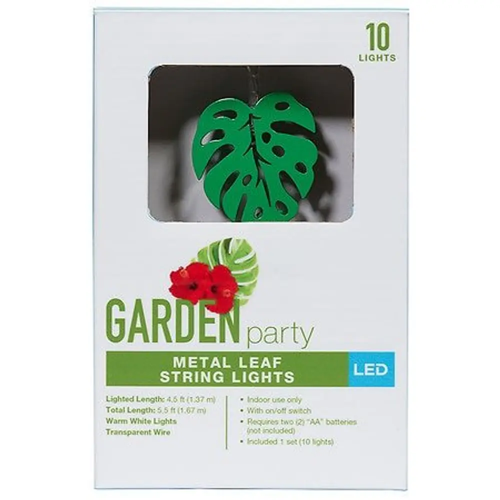 Garden Party 10-Light Battery Operated Metal Leaf LED String Lights Warm White