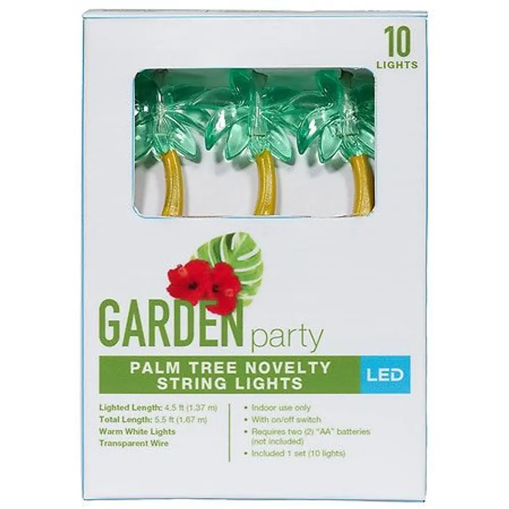 Garden Party 10-Light Battery Operated Palm Tree LED String Lights Warm White