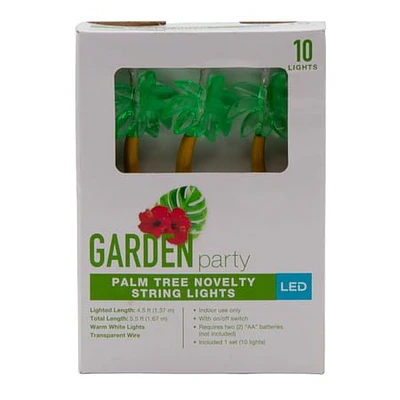 Garden Party 10-Light Battery Operated Palm Tree LED String Lights Warm White