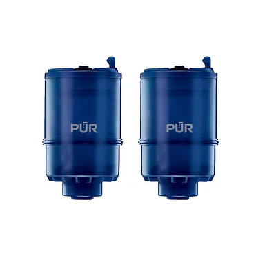 PUR PLUS 2pc Replacement Faucet Mount Water Filter: Filters Mercury, Lead, Microplastics, Chlorine, Blue, 30-Day Warranty