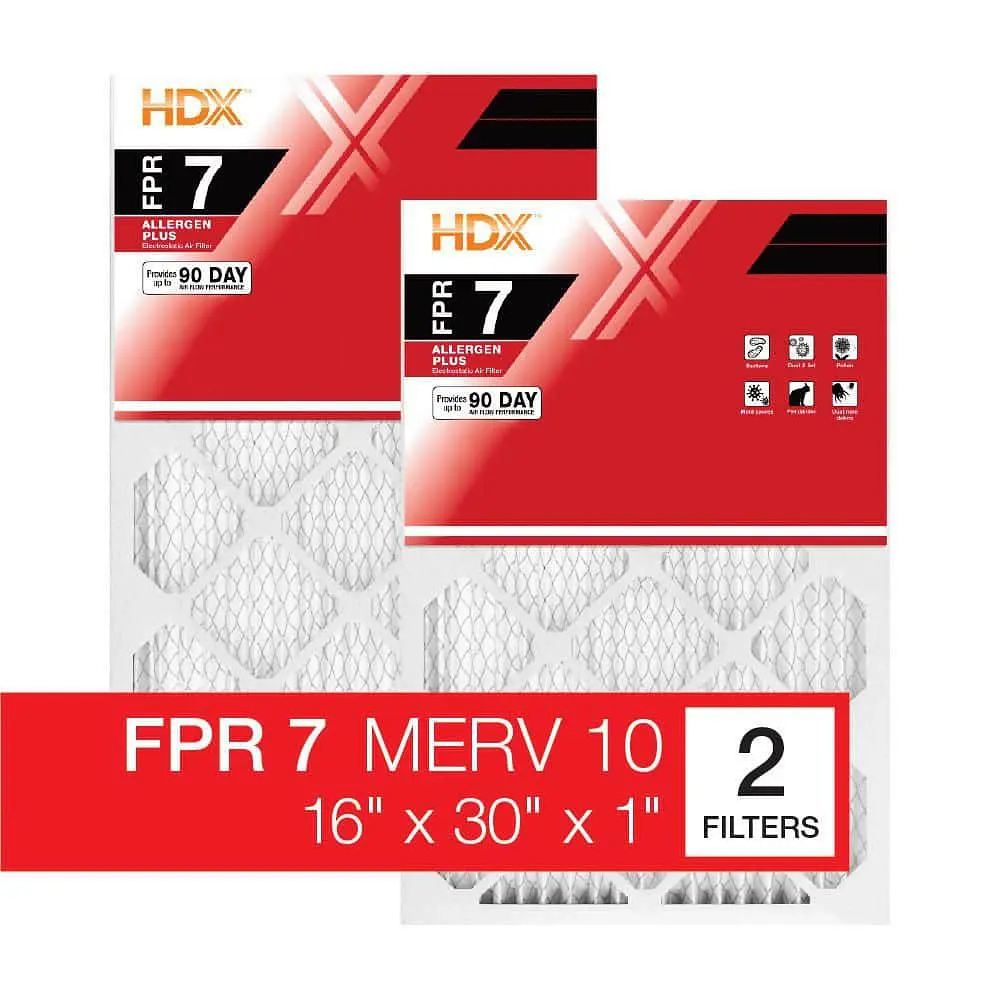 16 in. x 30 in. x 1 in. Allergen Plus Pleated Air Filter FPR 7, MERV 10 (2-Pack)