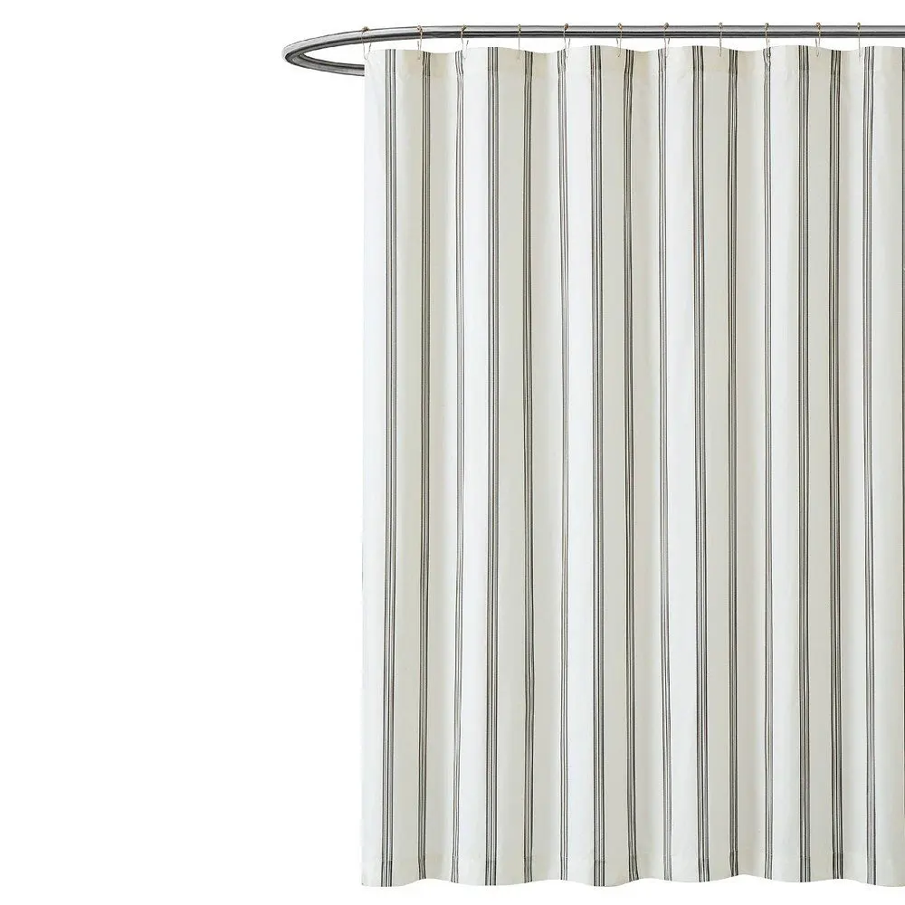 Millennial Striped Shower Curtain Off White/Black - Truly Soft: Microfiber, Machine Washable, Ring Top
