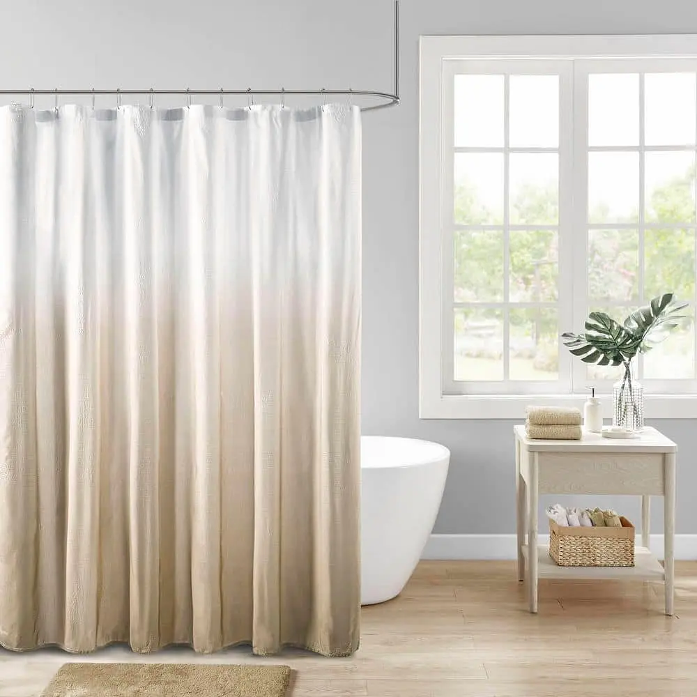 Maris Ombre Printed Seersucker Shower Curtain Taupe: Madison Park, Polyester Microfiber, Buttonhole Top
