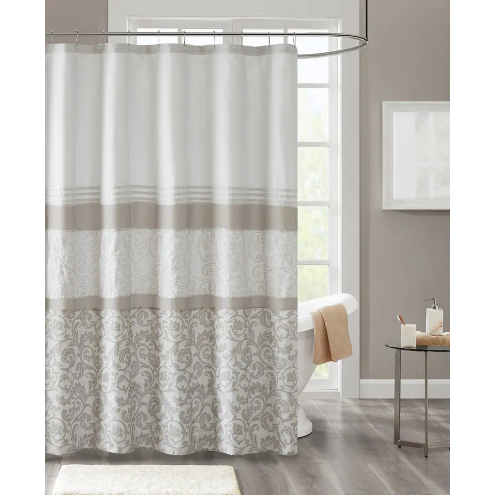 510 Design Embroidered Bathroom Shower Curtain 72x72  Printed Pieced Traditional Shower Curtain  Neutral