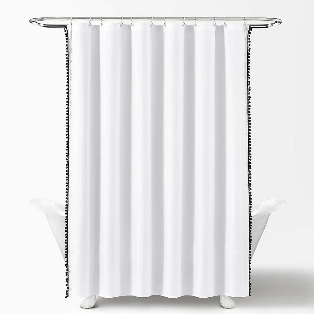 Lush Decor Pom Pom Shower Curtain  72x72  Black  Single