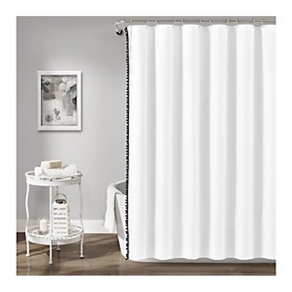 Lush Decor Pom Pom Shower Curtain  72x72  Black  Single