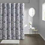 72"x72" Eliot Jacquard Shower Curtain Navy/Silver - Madison Park: Polyester, Machine Washable, Buttonhole Top