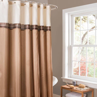 Terra Shower Curtain Beige/Ivory - Lush Décor: Polyester Stripe Pattern, Buttonhole Top, OEKO-TEX Certified