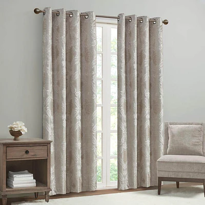 108"x50" Enid Jacquard Paisley Blackout Curtain Panel Champagne: SunSmart, Noise Reduction, Energy Efficient, Grommet Top