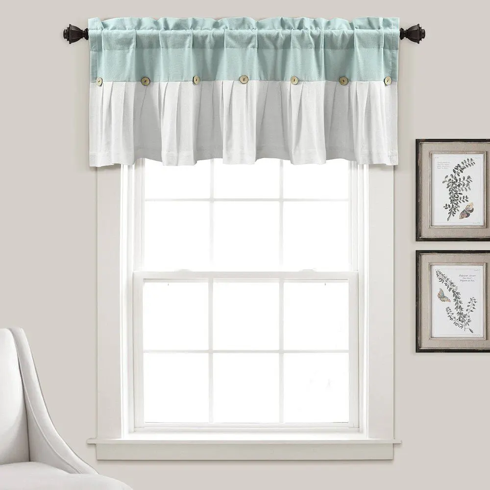 Lush Decor Cotton Blend Linen Button Valance Blue/White Single 52X18+2
