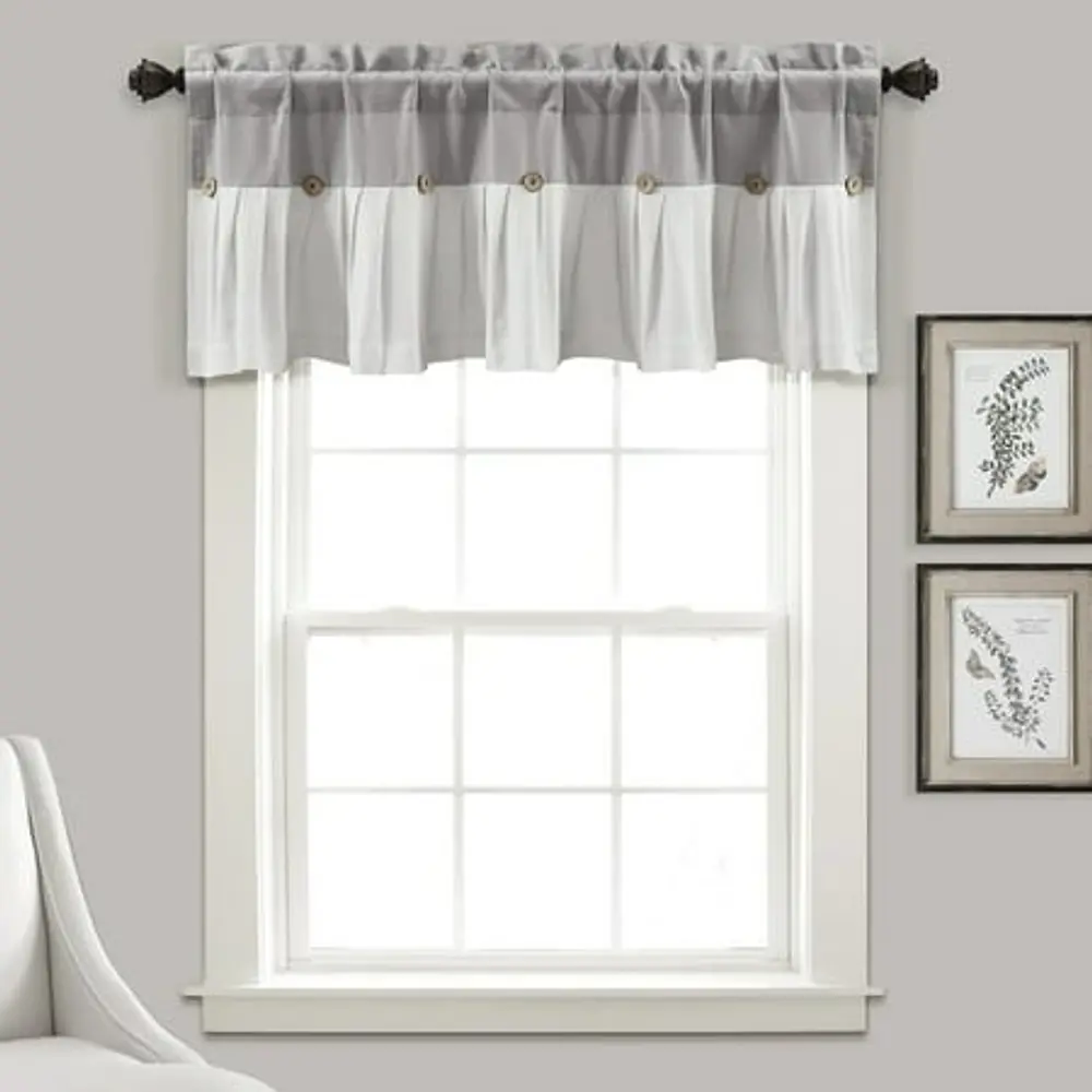 Lush Decor Linen Button Valance - Gray White