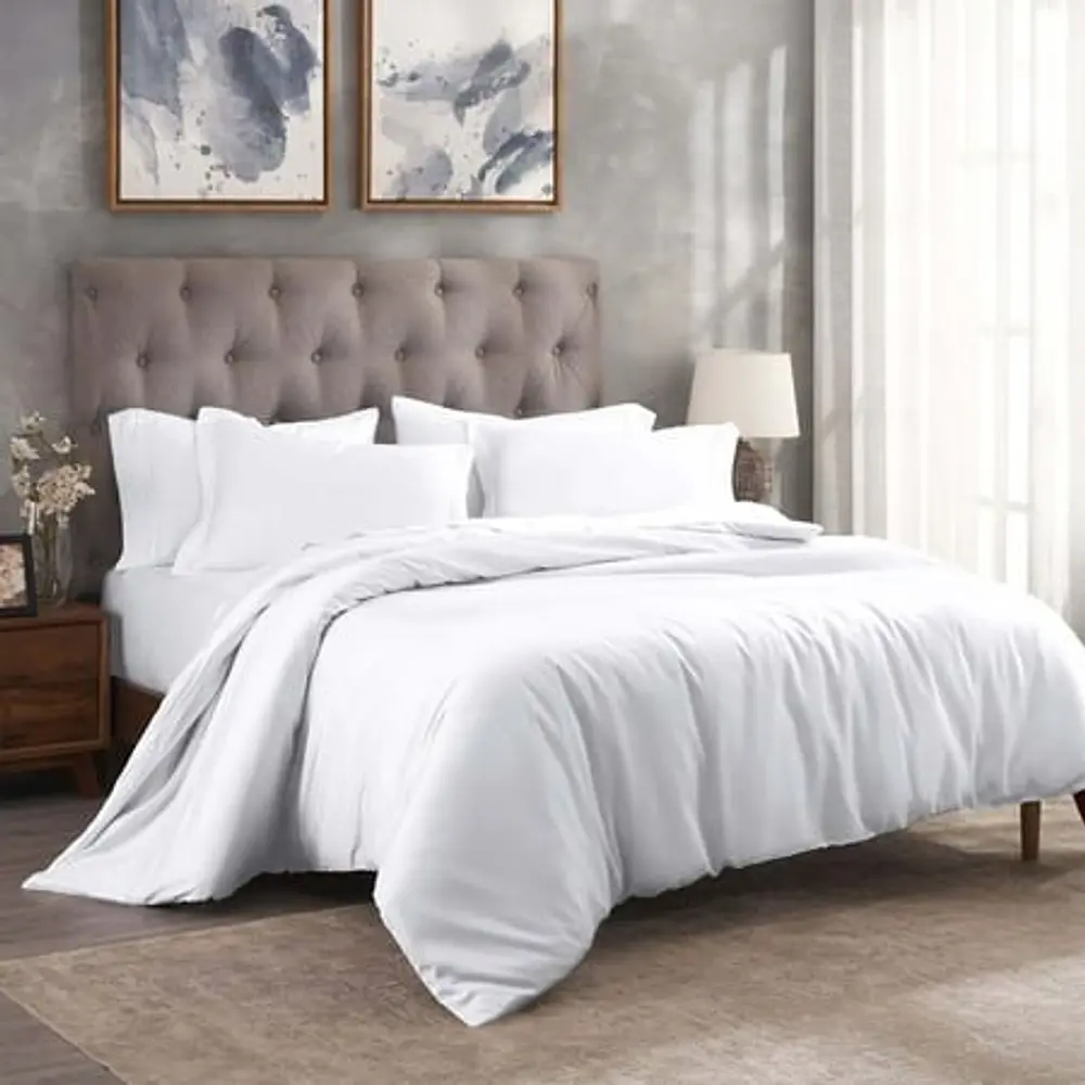 Superior Egyptian Cotton 300 Thread Count Duvet Cover Set  Full/Queen  White