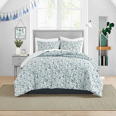 King Olivia Duvet Cover Set Blue - Poppy & Fritz: Cotton, Zipper Closure, OEKO-TEX Certified, Floral Pattern