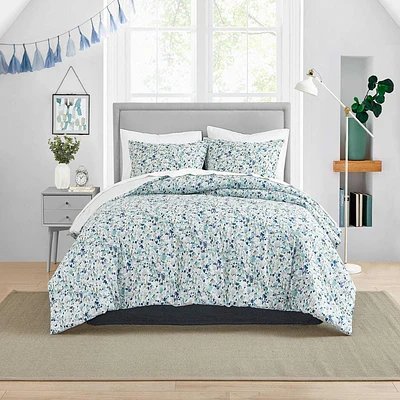 King Olivia Duvet Cover Set Blue - Poppy & Fritz: Cotton, Zipper Closure, OEKO-TEX Certified, Floral Pattern