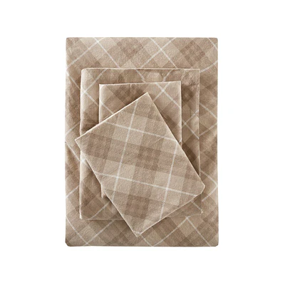 Flannel Print Cotton Sheet Set (Twin Extra Long) Tan Plaid