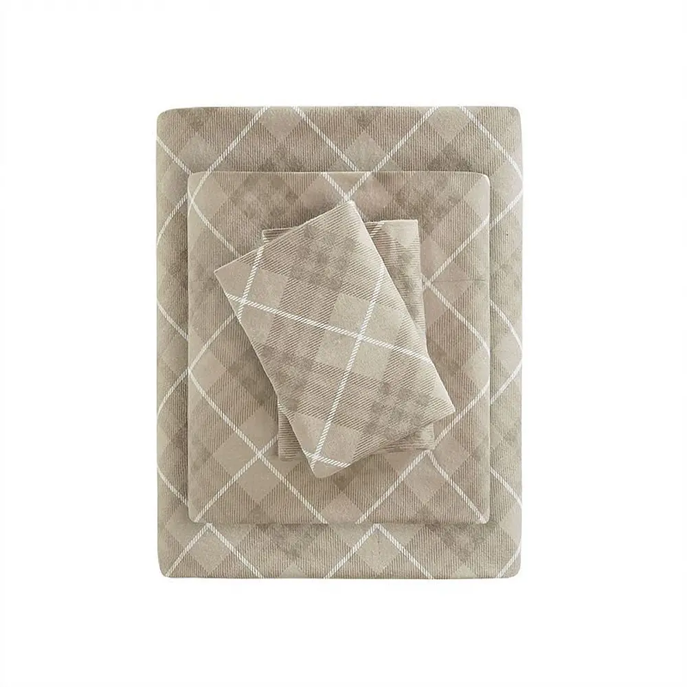 Flannel Print Cotton Sheet Set (Twin Extra Long) Tan Plaid