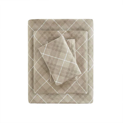 Flannel Print Cotton Sheet Set (Twin Extra Long) Tan Plaid