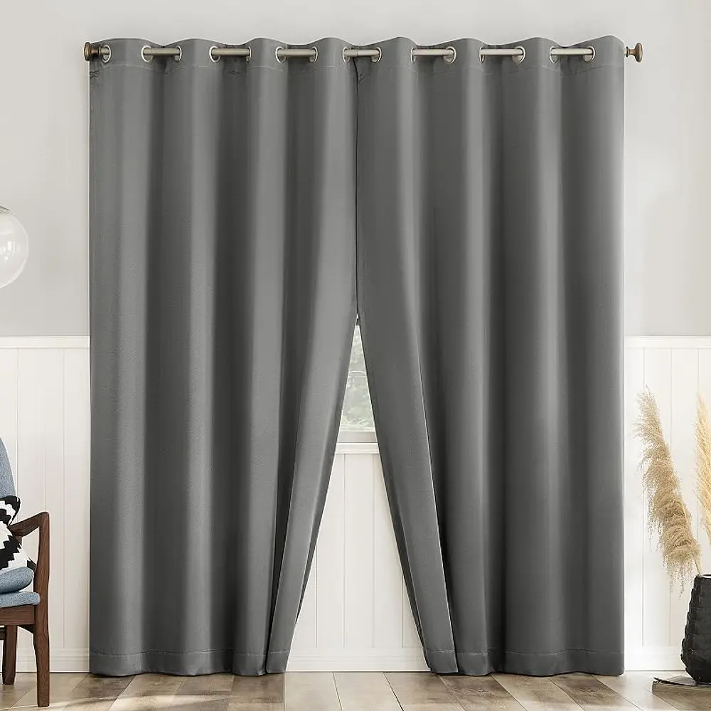 No. 918 Brandon 2-Piece Magnetic Closure Room Darkening Grommet Top Curtain Panel  Gray  54.0”W x 63 L
