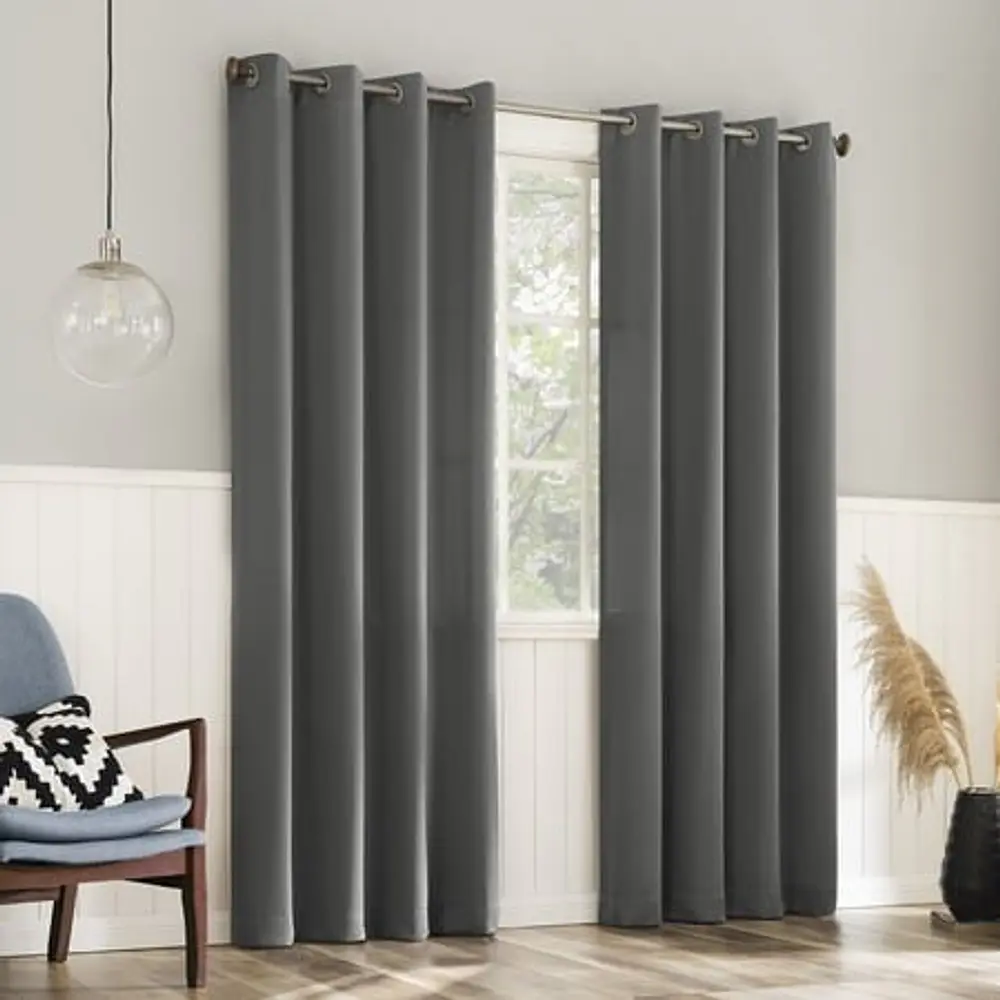 No. 918 Brandon 2-Piece Magnetic Closure Room Darkening Grommet Top Curtain Panel  Gray  54.0”W x 63 L