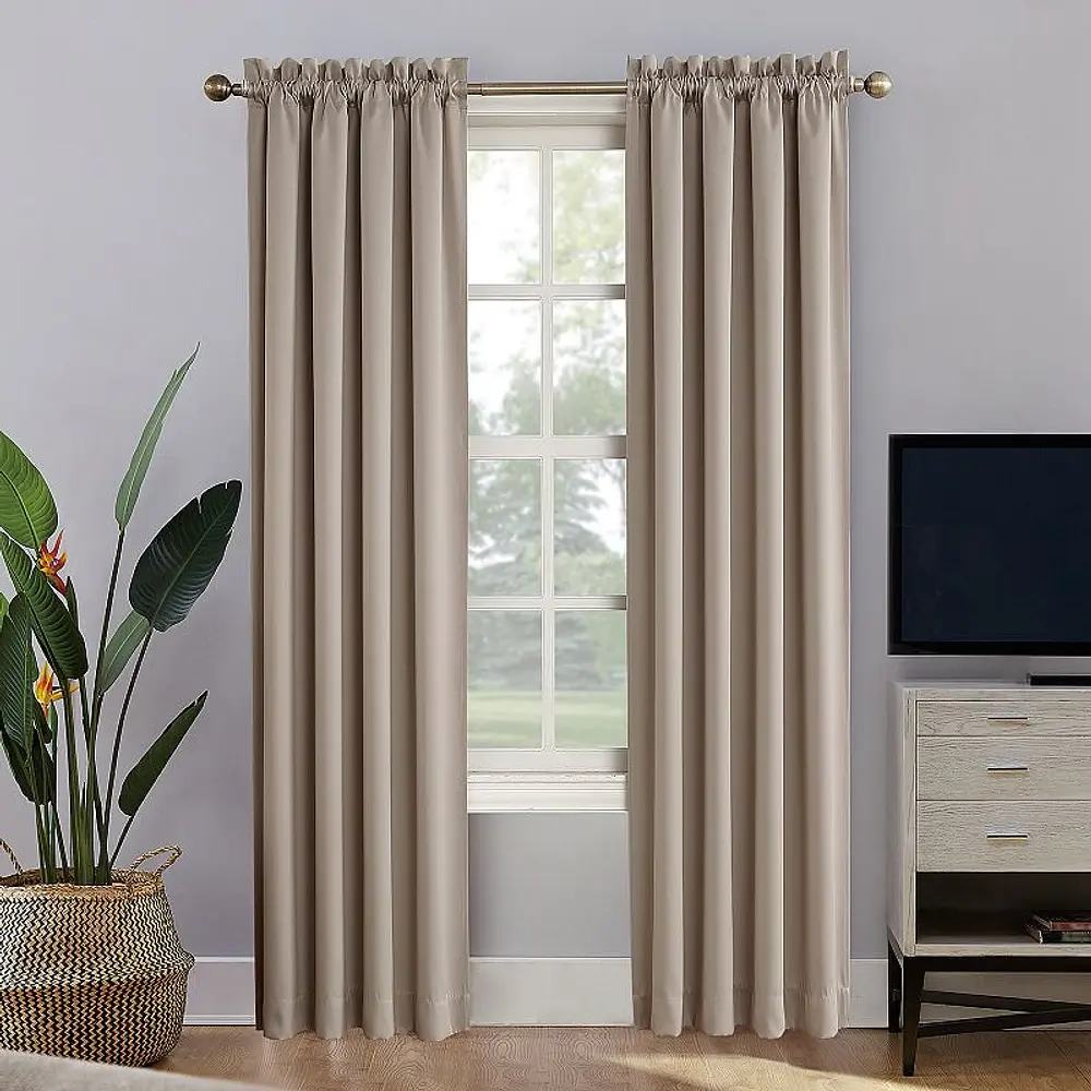 Sun Zero Malmo 1-Piece Theater Grade Extreme 100% Blackout Rod Pocket Curtain Panel  52 X95   Stone