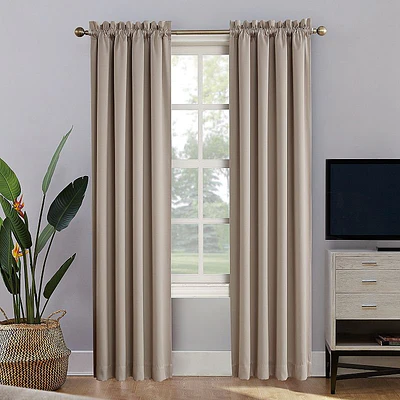 Sun Zero Malmo 1-Piece Theater Grade Extreme 100% Blackout Rod Pocket Curtain Panel  52 X95   Stone