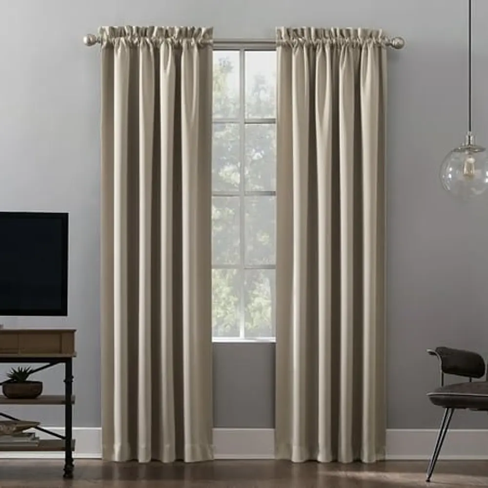Sun Zero Malmo 1-Piece Theater Grade Extreme 100% Blackout Rod Pocket Curtain Panel  52 X95   Stone