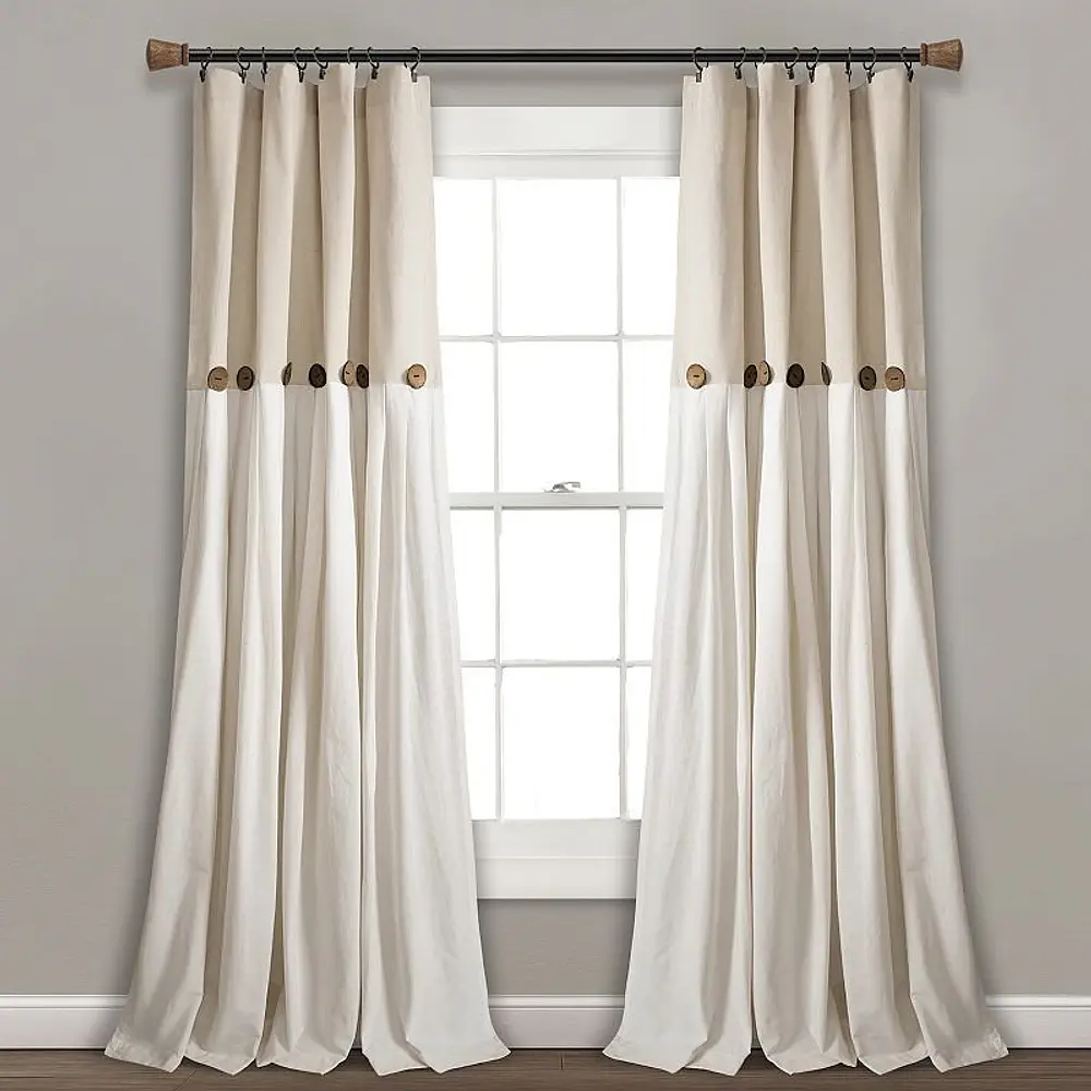 Lush Decor Linen Button Farmhouse Chic Solid Color Cotton Blend Light Filtering Window Curtains  95 L x 40 W  Single Panel