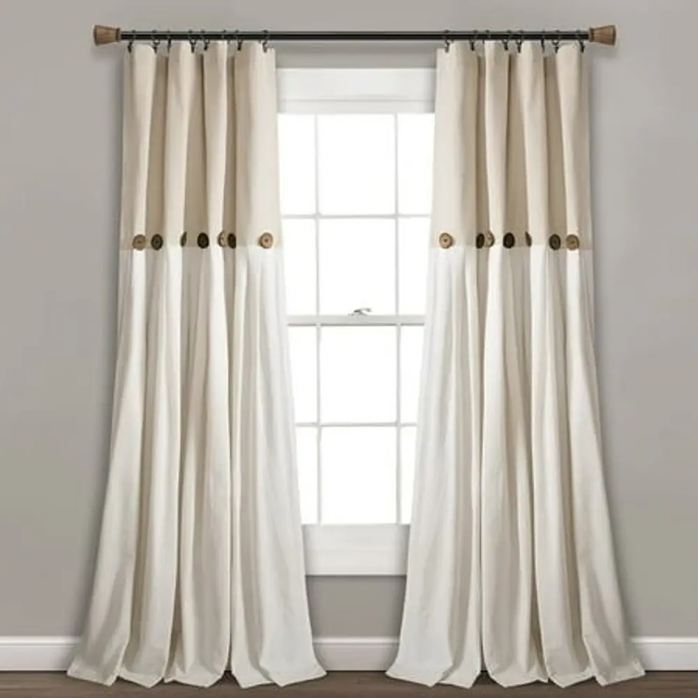 Lush Decor Linen Button Farmhouse Chic Solid Color Cotton Blend Light Filtering Window Curtains  95 L x 40 W  Single Panel