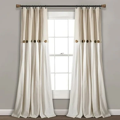 Lush Decor Linen Button Farmhouse Chic Solid Color Cotton Blend Light Filtering Window Curtains  95 L x 40 W  Single Panel