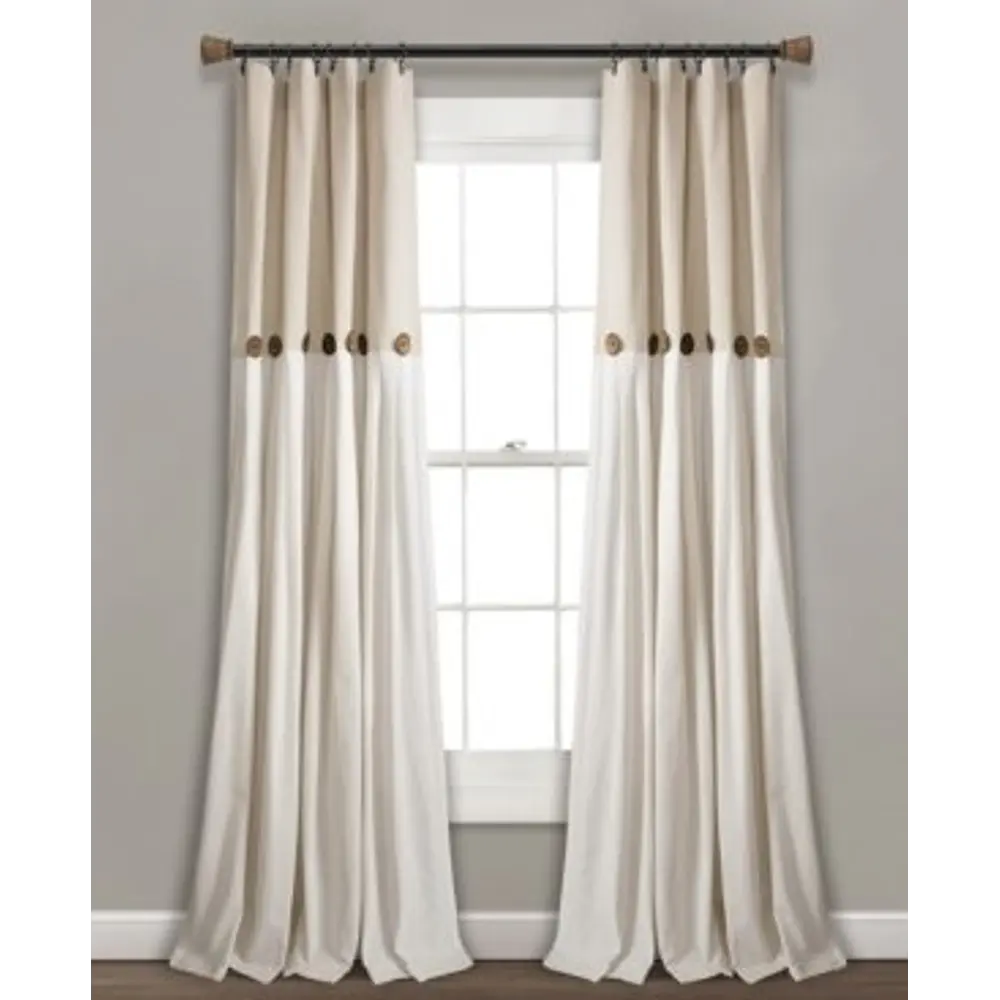 Lush Decor Linen Button Farmhouse Chic Solid Color Cotton Blend Light Filtering Window Curtains  95 L x 40 W  Single Panel